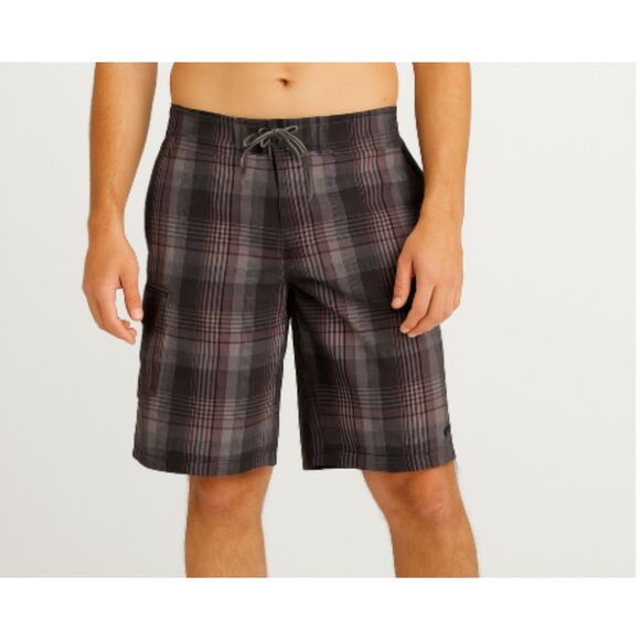 Nike 6.0 Board Shorts Men’s 34 Plaid Burgundy Black Gray Surf Swim Trunks - Picture 1 of 16